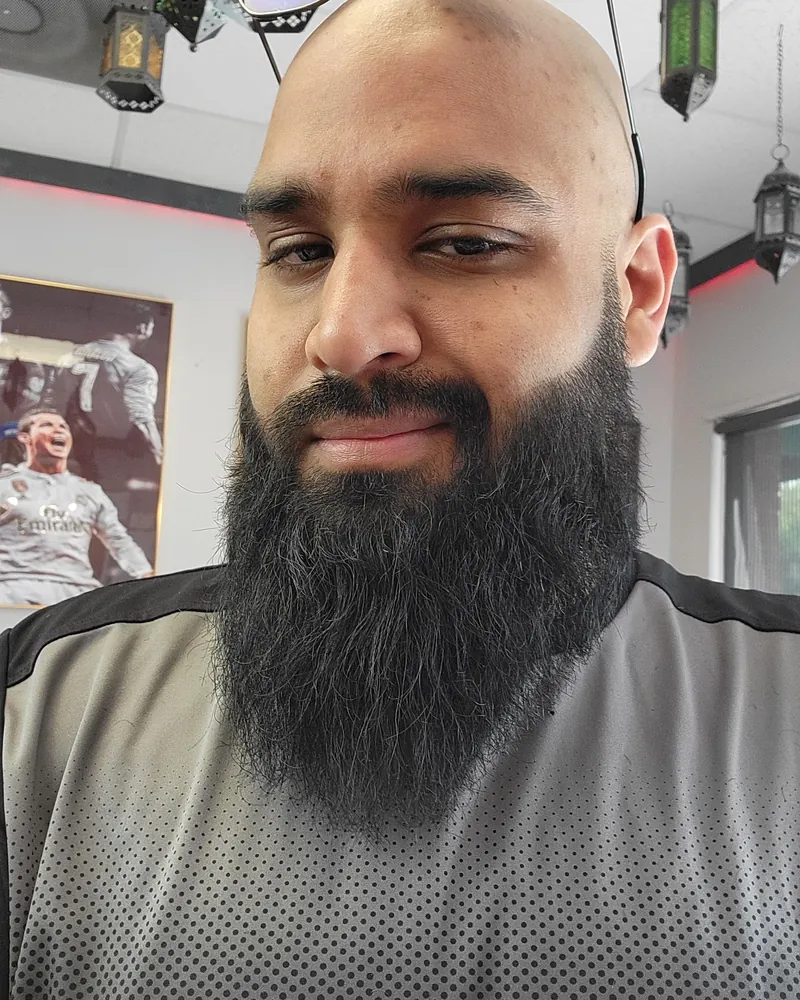 A full beard shaped and lined up
