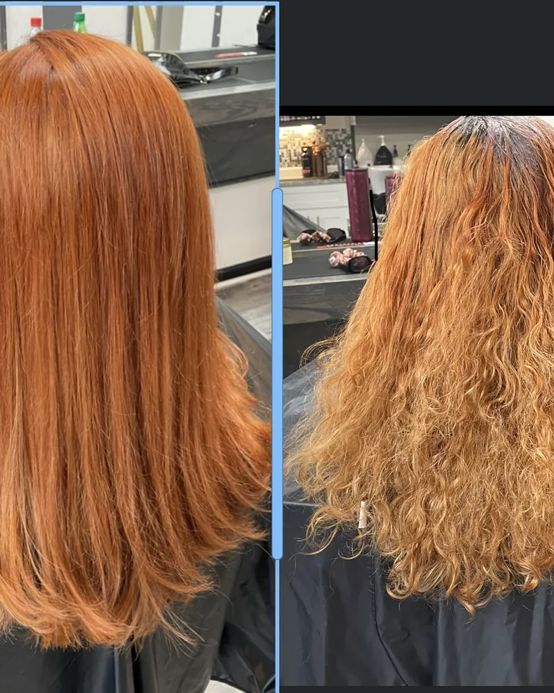 Long copper hair color, front and back