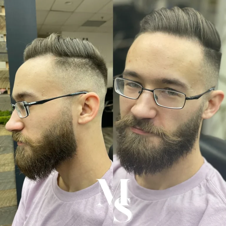 Before and after: a long beard, then the same beard shaped and shortened